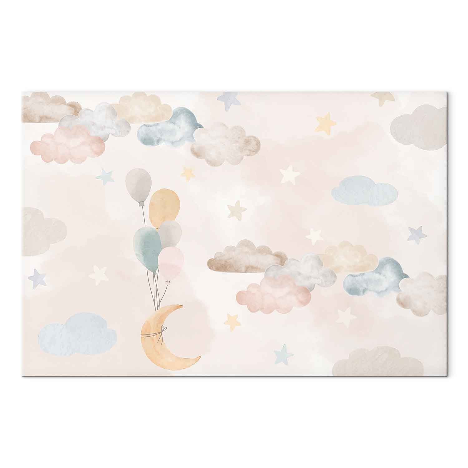 Pastel Moon and Balloons Fantasy Canvas Print