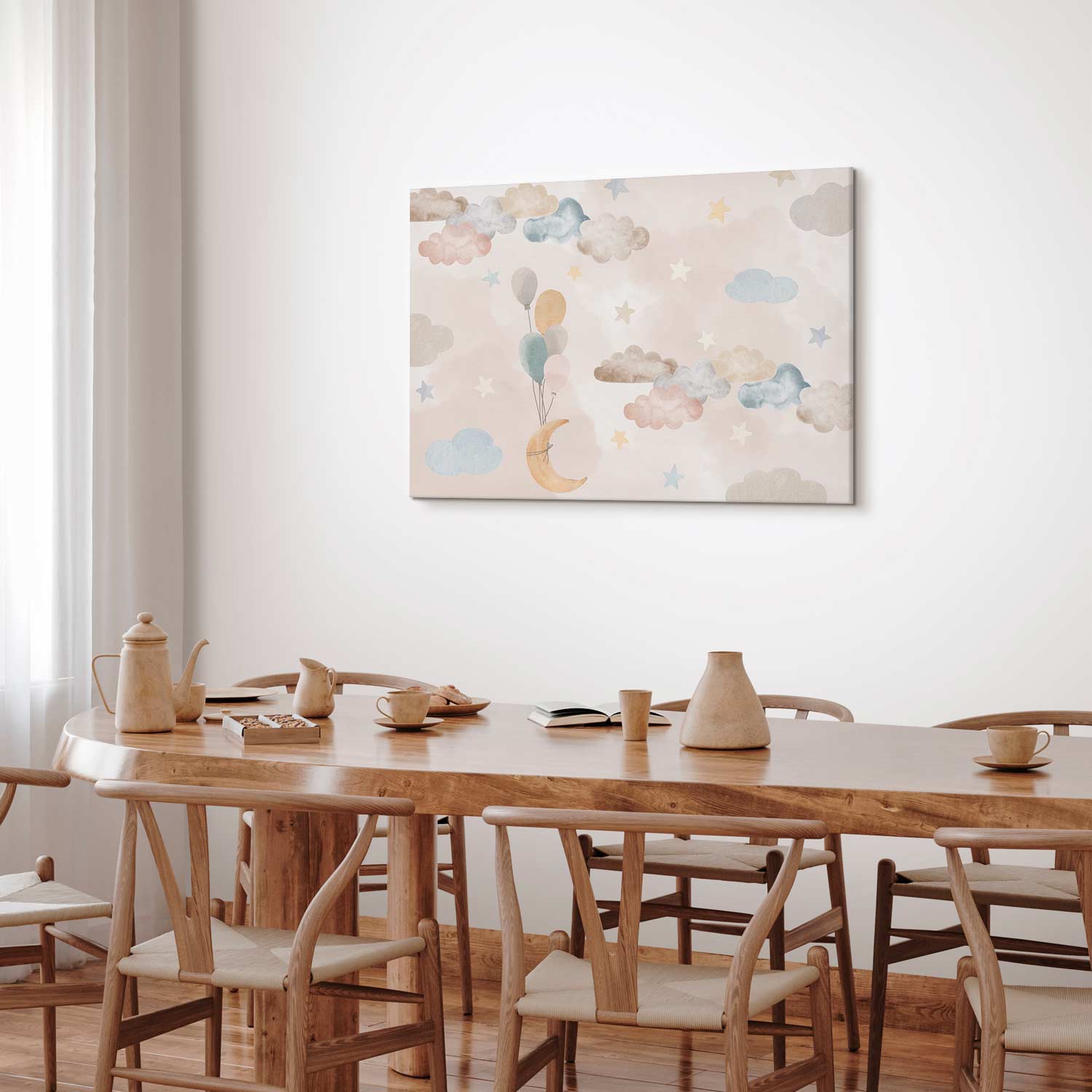 Pastel Moon and Balloons Fantasy Canvas Print