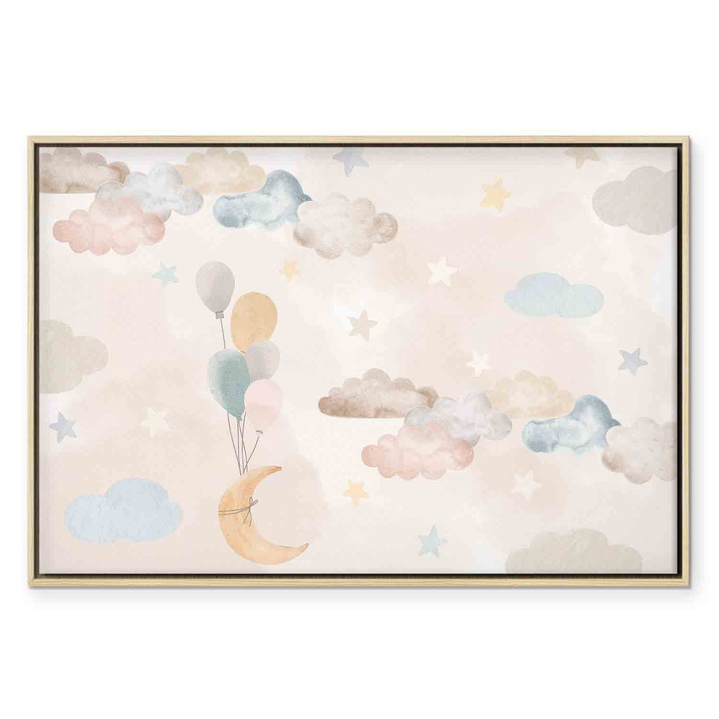 Pastel Moon and Balloons Fantasy Canvas Print