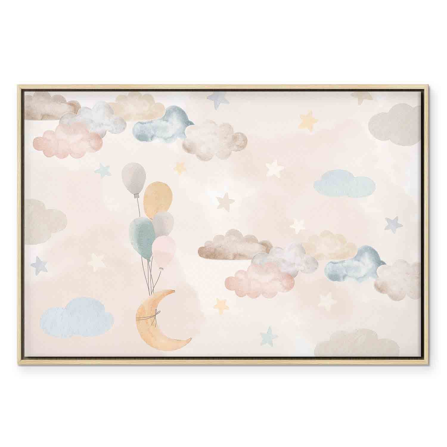 Pastel Moon and Balloons Fantasy Canvas Print