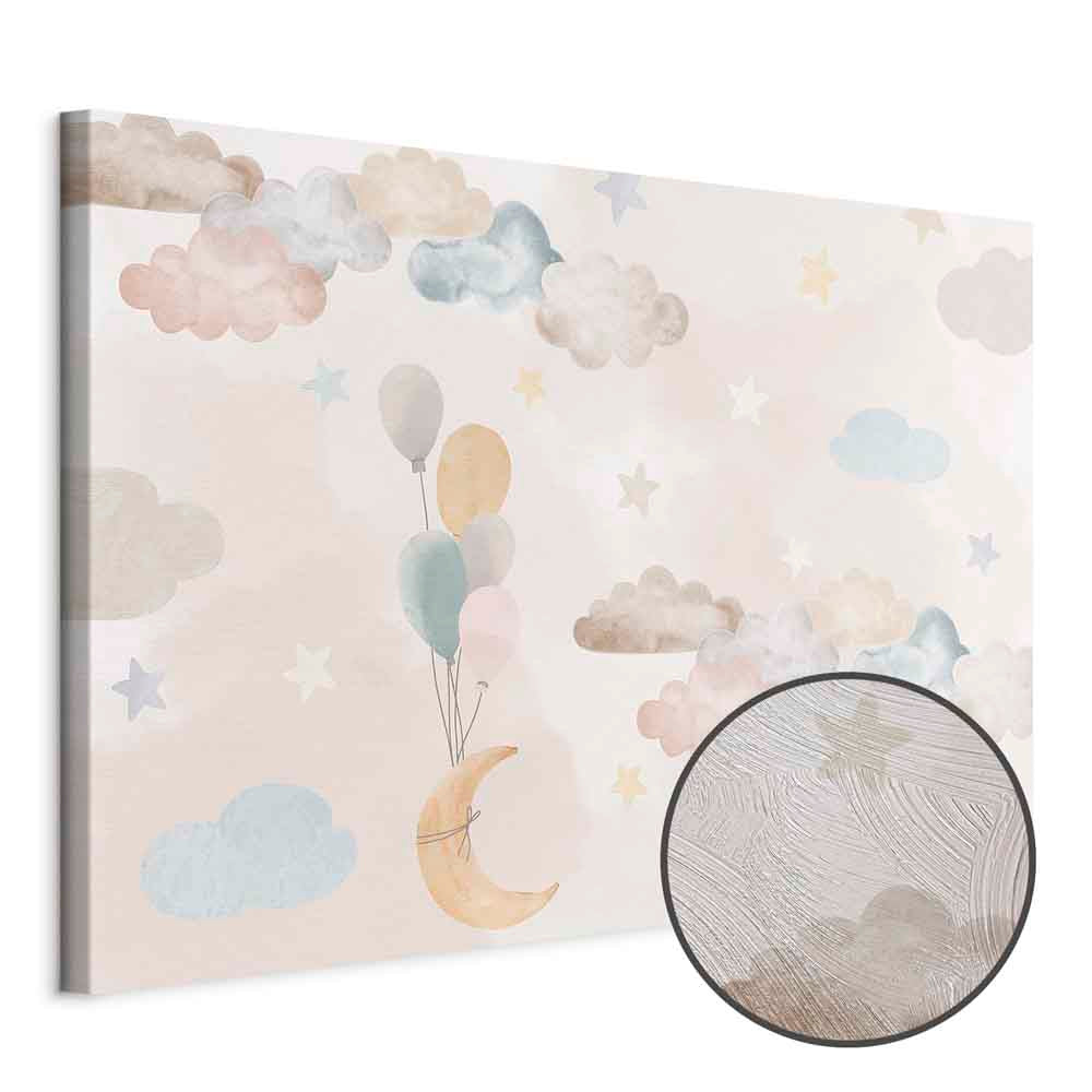 Pastel Moon and Balloons Fantasy Canvas Print