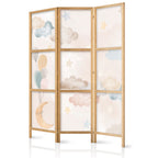 Japanese Room Divider - Fairy-Tale Moon with Balloons Among Clouds and Stars on Beige Background