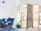 Japanese Room Divider - Fairy-Tale Moon with Balloons Among Clouds and Stars on Beige Background