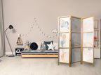 Japanese Room Divider - Fairy-Tale Moon with Balloons Among Clouds and Stars on Beige Background