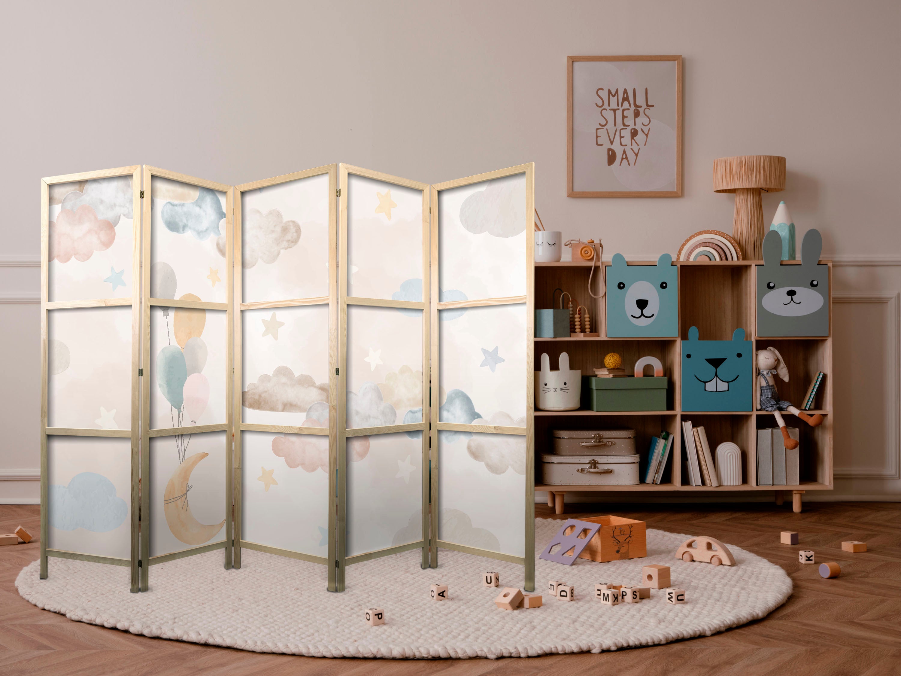 Japanese Room Divider with Fairy-Tale Moon motif on beige background