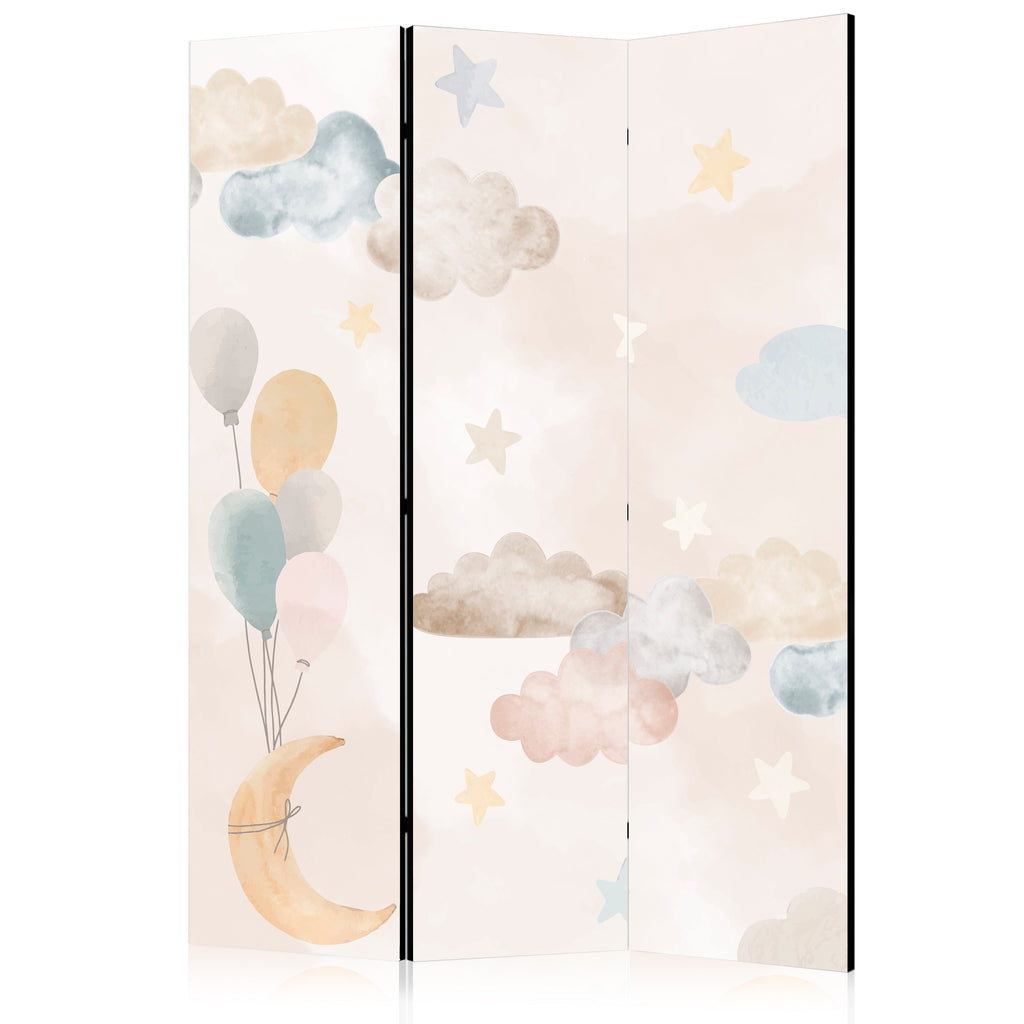 Room Divider with Fairy Tale Moon - Soft Moon, Balloons, Clouds and Stars on Beige