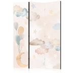 Room Divider with Fairy Tale Moon - Soft Moon, Balloons, Clouds and Stars on Beige