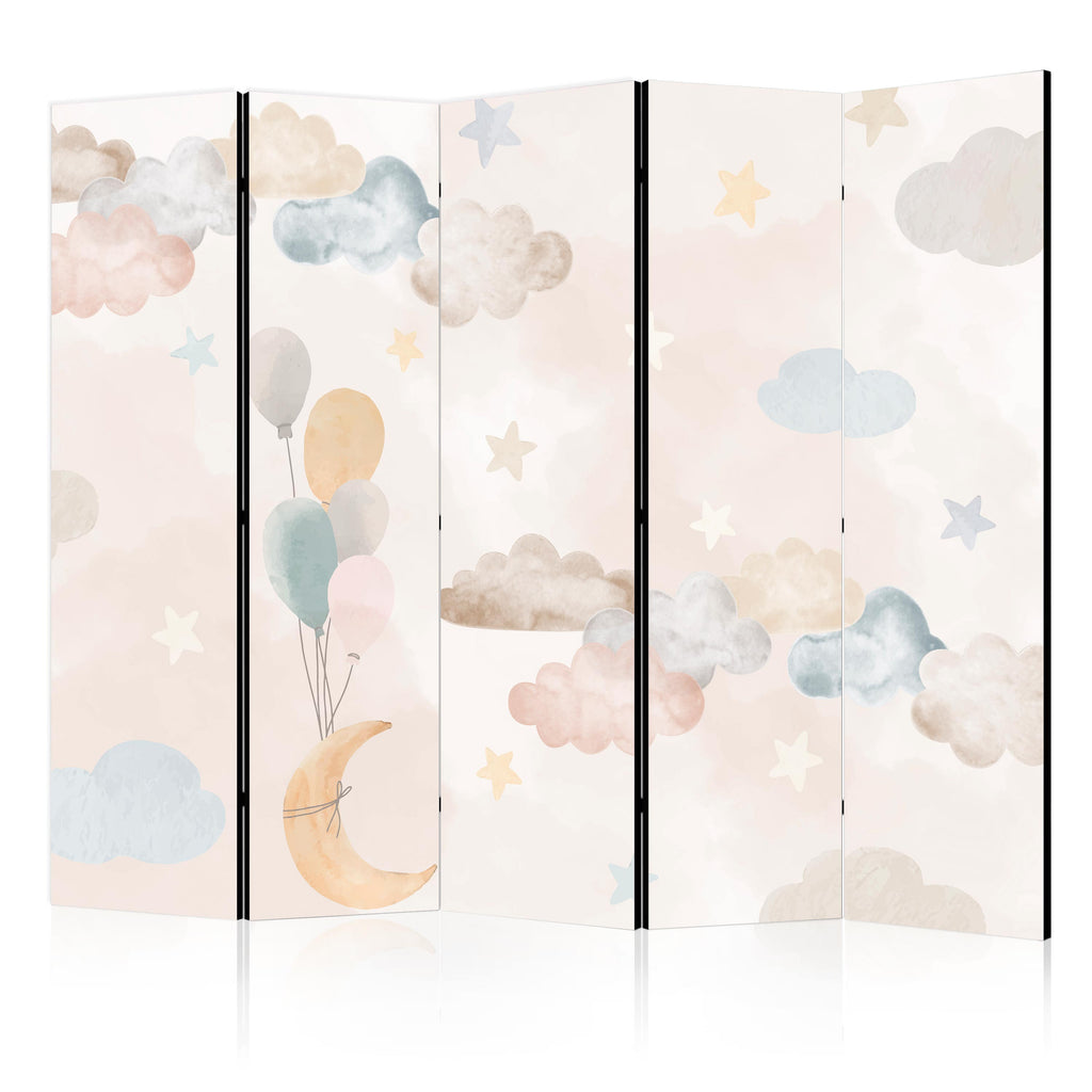 Room Divider - Fairy-Tale Moon with Balloons in Subtle Colors
