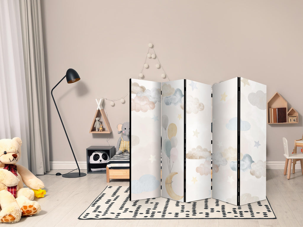 Room Divider - Fairy-Tale Moon with Balloons in Subtle Colors
