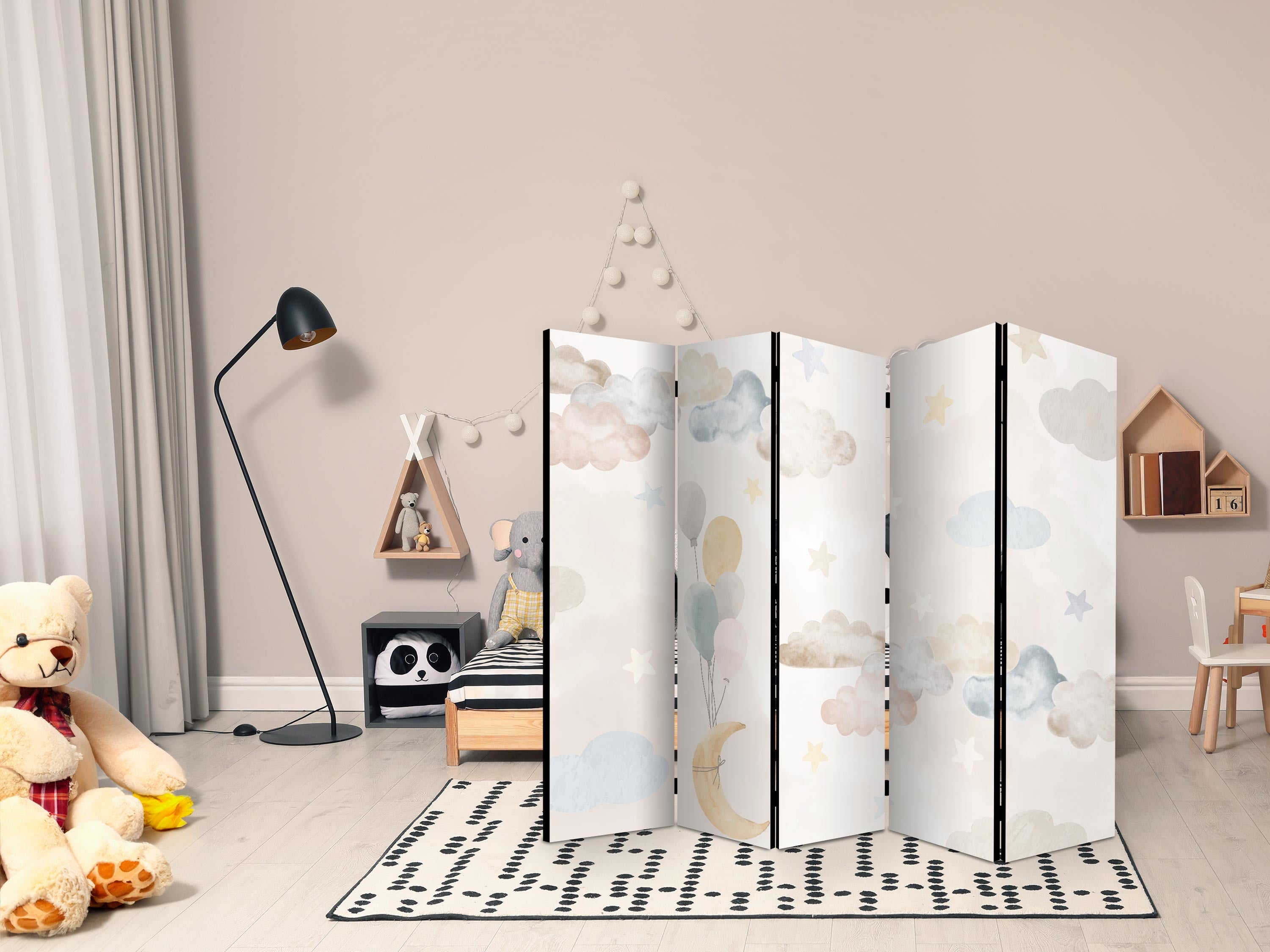 Room Divider - Fairy-Tale Moon with Balloons in Subtle Colors