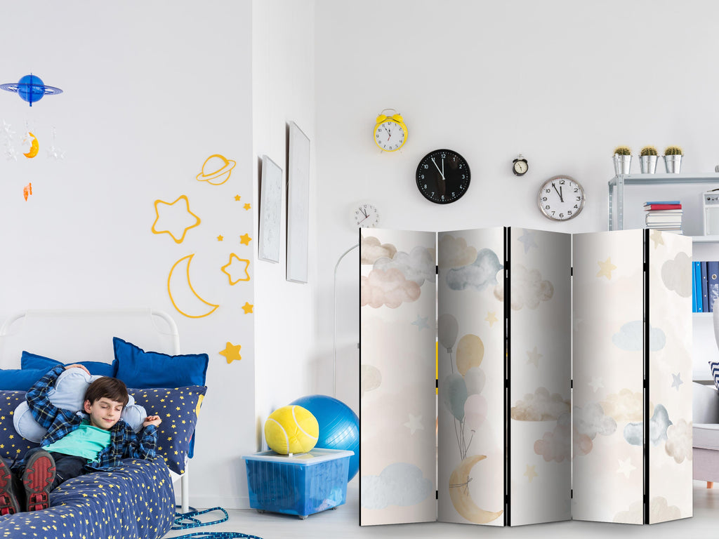 Room Divider - Fairy-Tale Moon with Balloons in Subtle Colors