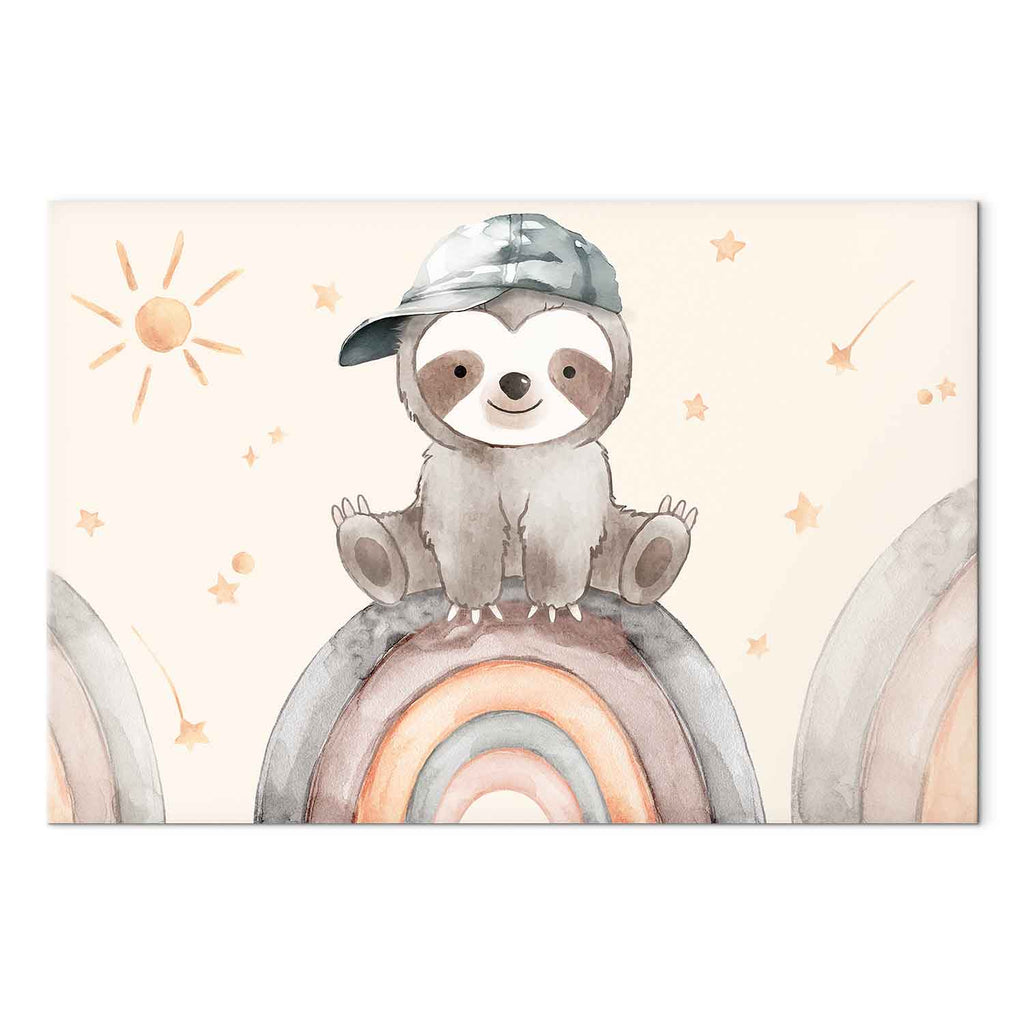 Happy Sloth Rainbow Stars Kids Canvas Print