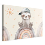 Canvas Print: Happy Sloth on Rainbow with Stars