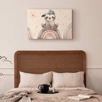Happy Sloth Rainbow Stars Kids Canvas Print