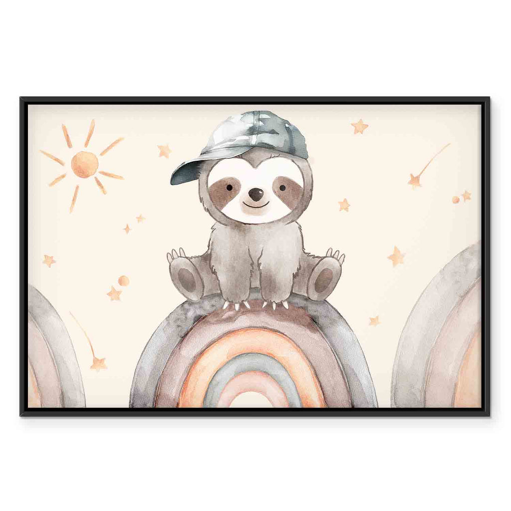 Happy Sloth Rainbow Stars Kids Canvas Print