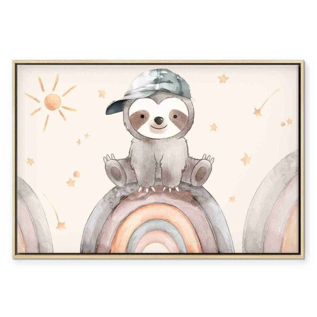 Happy Sloth Rainbow Stars Kids Canvas Print
