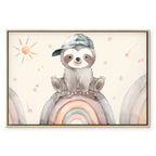 Happy Sloth Rainbow Stars Kids Canvas Print