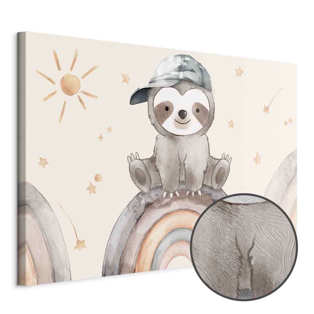 Happy Sloth Rainbow Stars Kids Canvas Print