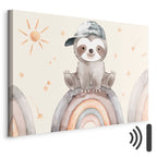Happy Sloth Rainbow Stars Kids Canvas Print