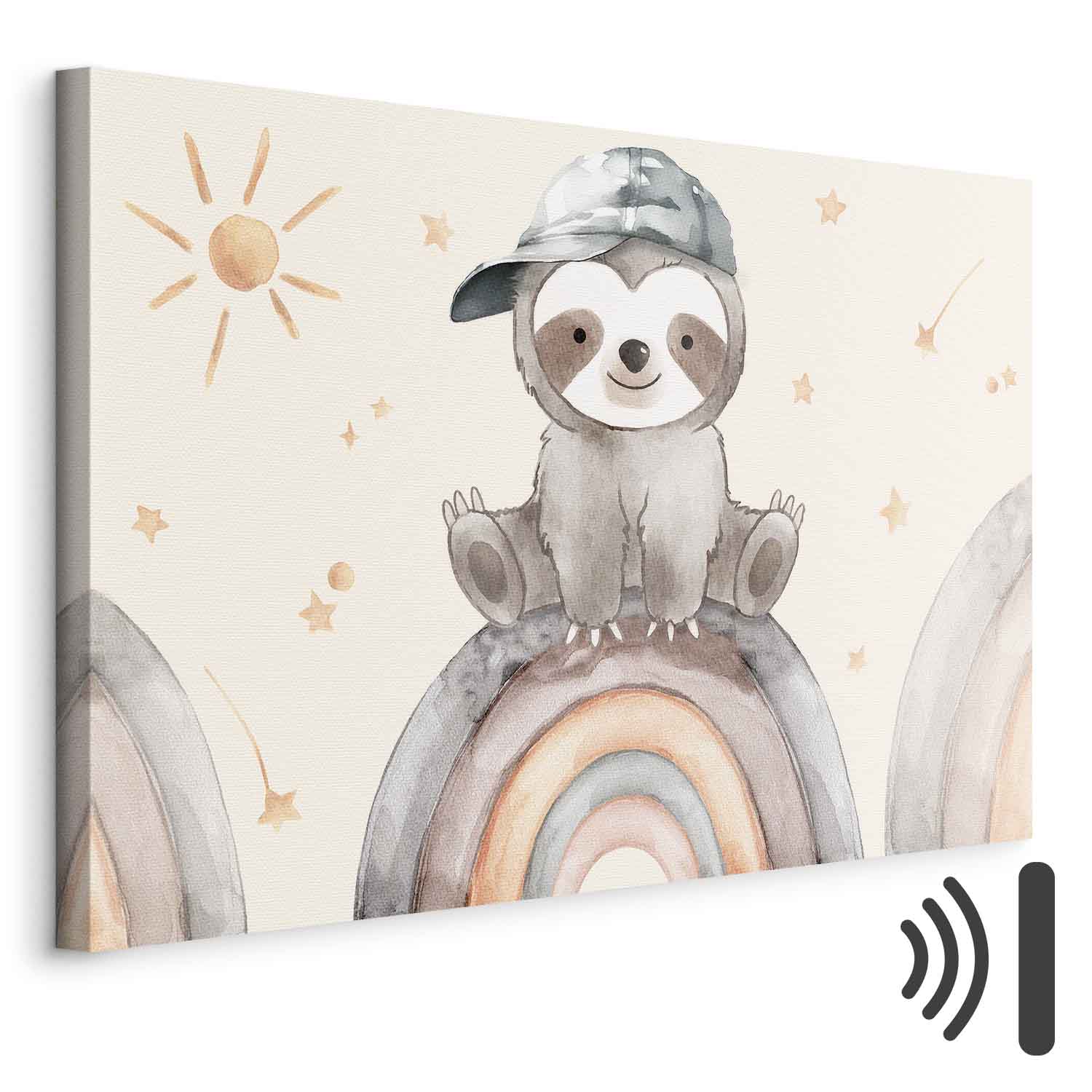 Happy Sloth Rainbow Stars Kids Canvas Print