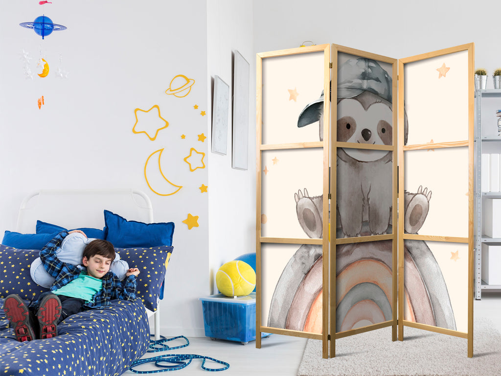 Japanese Room Divider - 3-Panel for Children - Happy Sloth