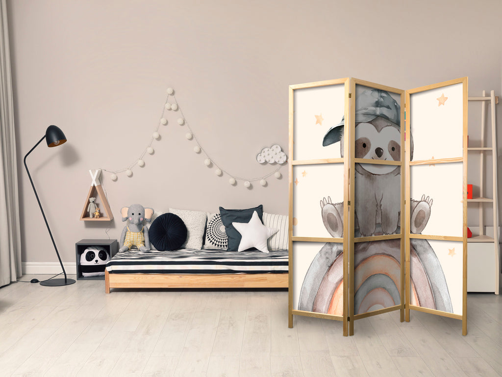 Japanese Room Divider - 3-Panel for Children - Happy Sloth