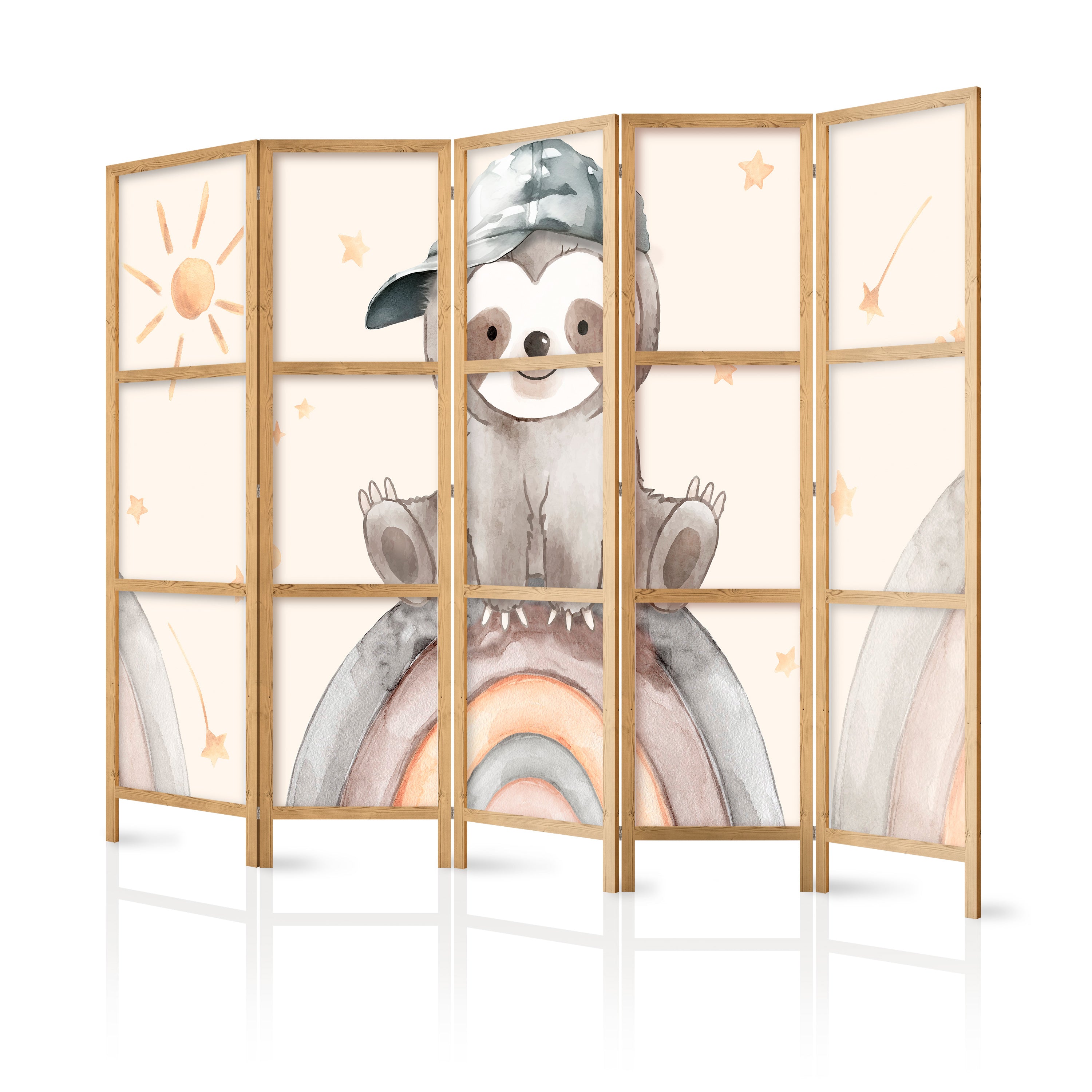 Japanese Room Divider 5-Panel for Children - Happy Sloth