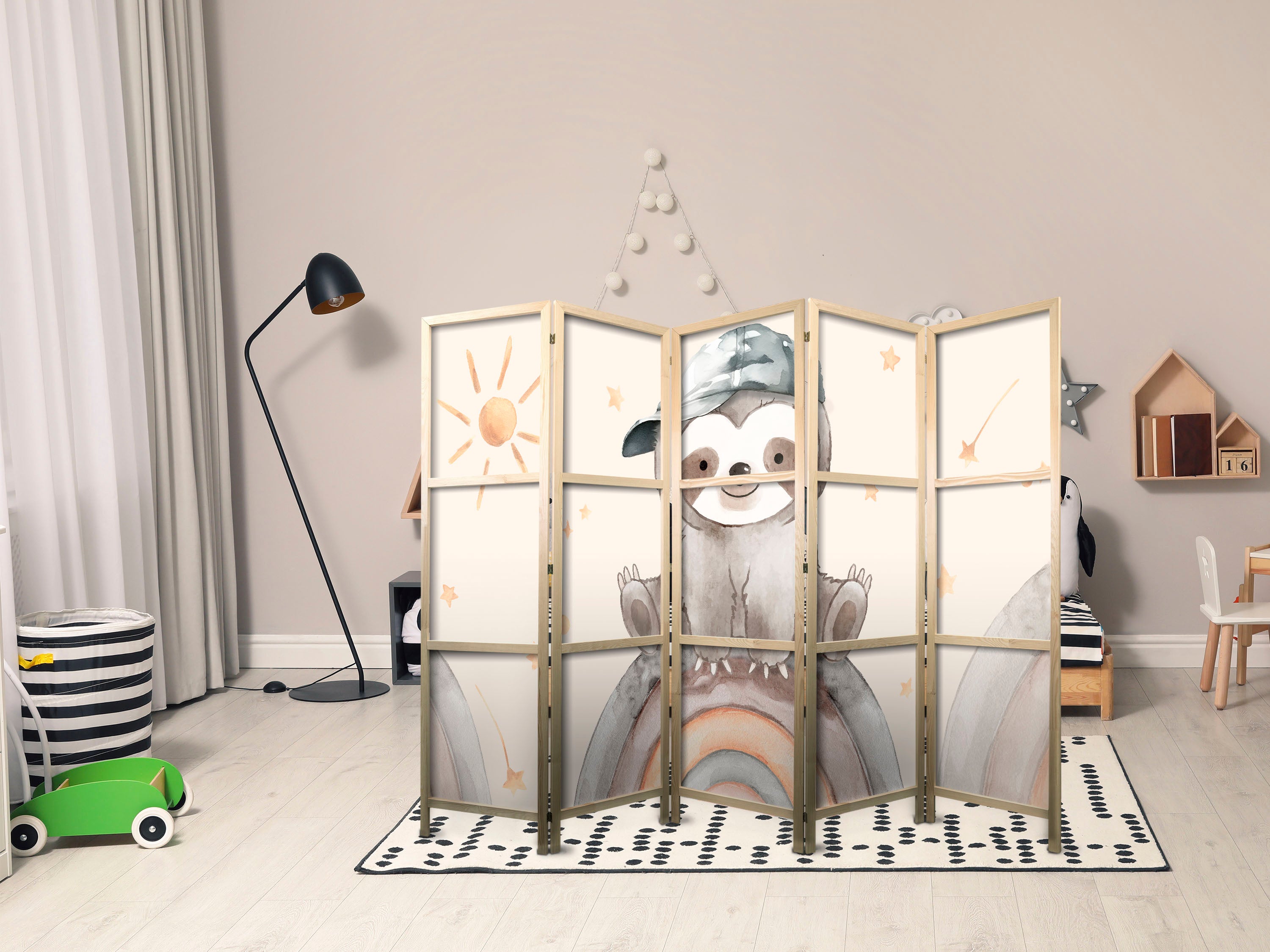 Japanese Room Divider 5-Panel for Children - Happy Sloth