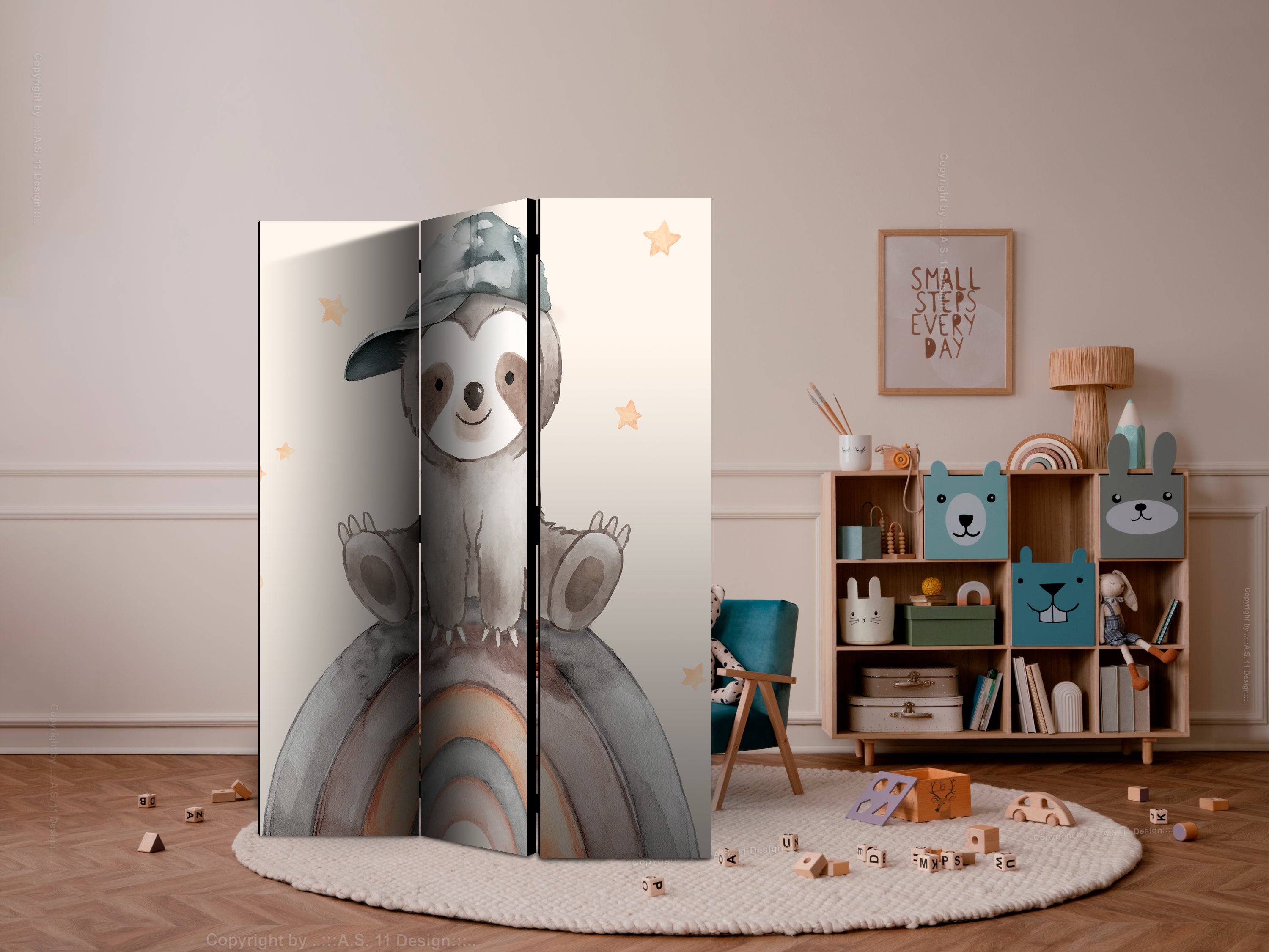 Room Divider: Happy Sloth on Rainbow Stars