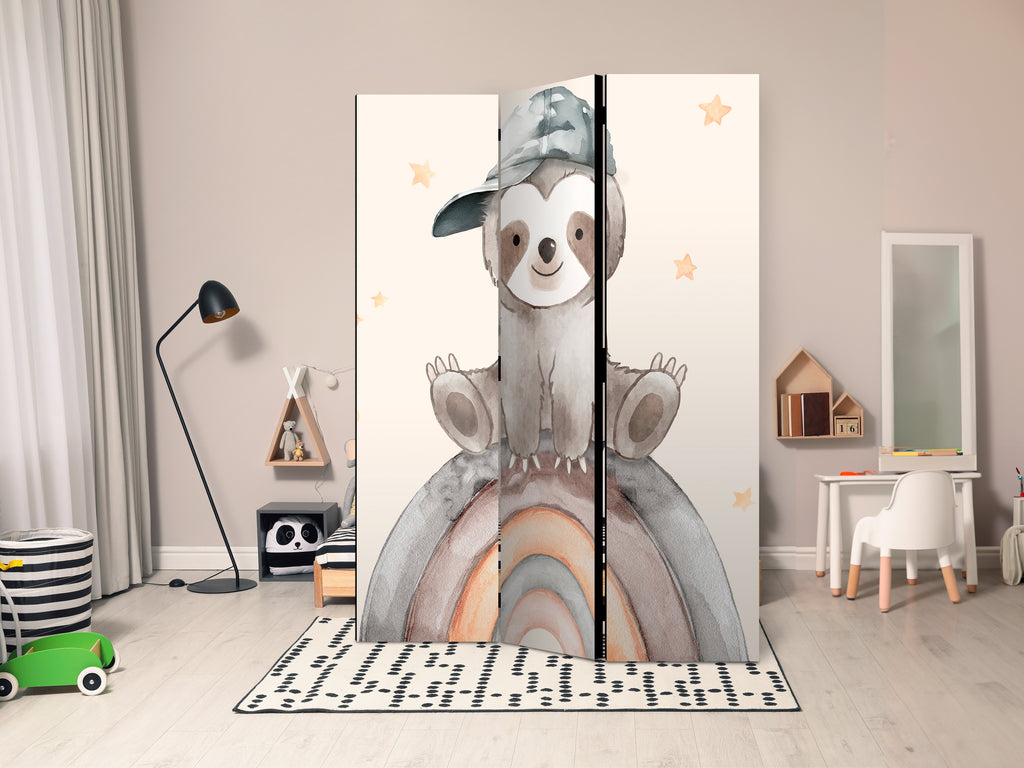 Room Divider: Happy Sloth on Rainbow Stars