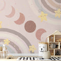 Moon Phases Stars and Rainbows Wall Mural