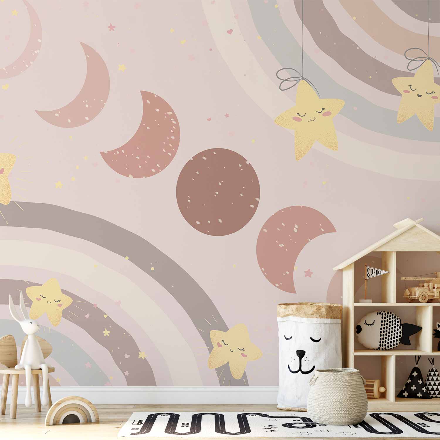 Wall Mural - Phases of the Moon Among Stars and Rainbows