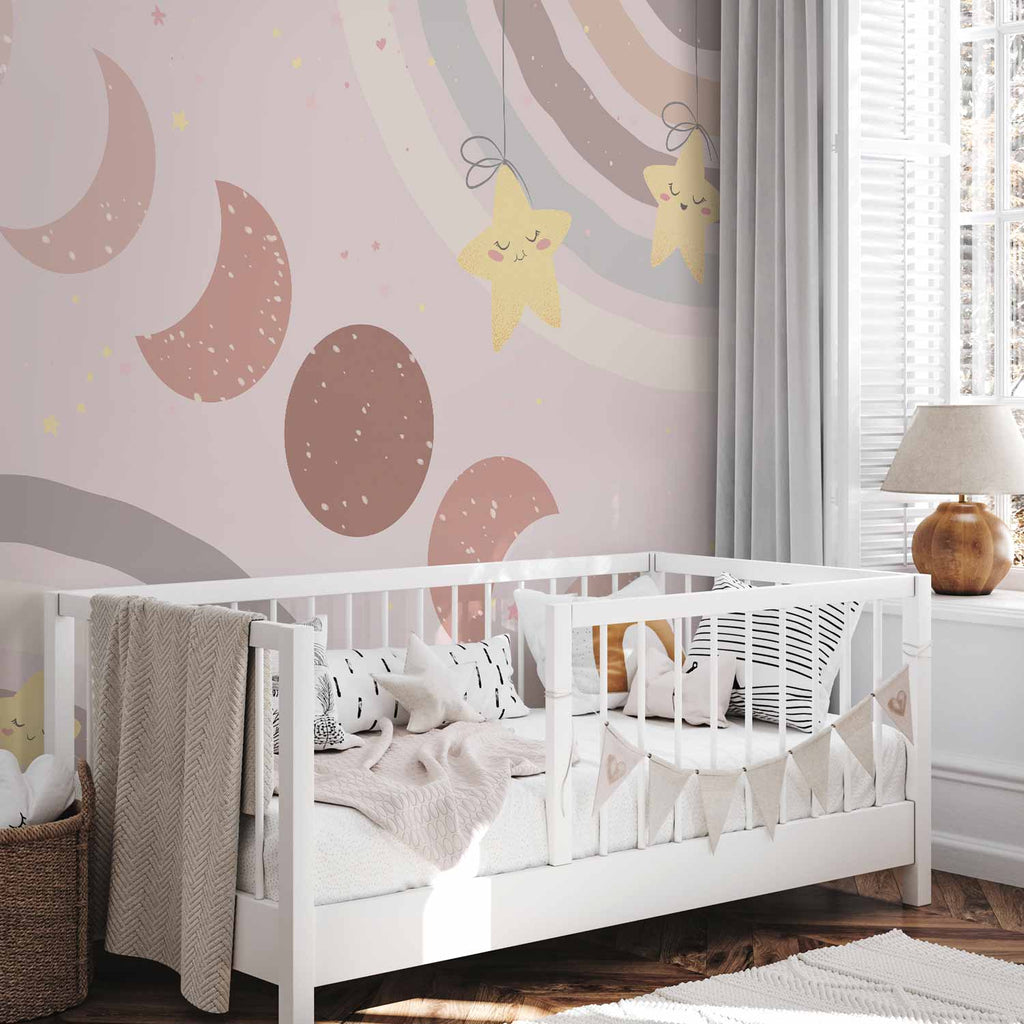 Moon Phases Stars and Rainbows Wall Mural