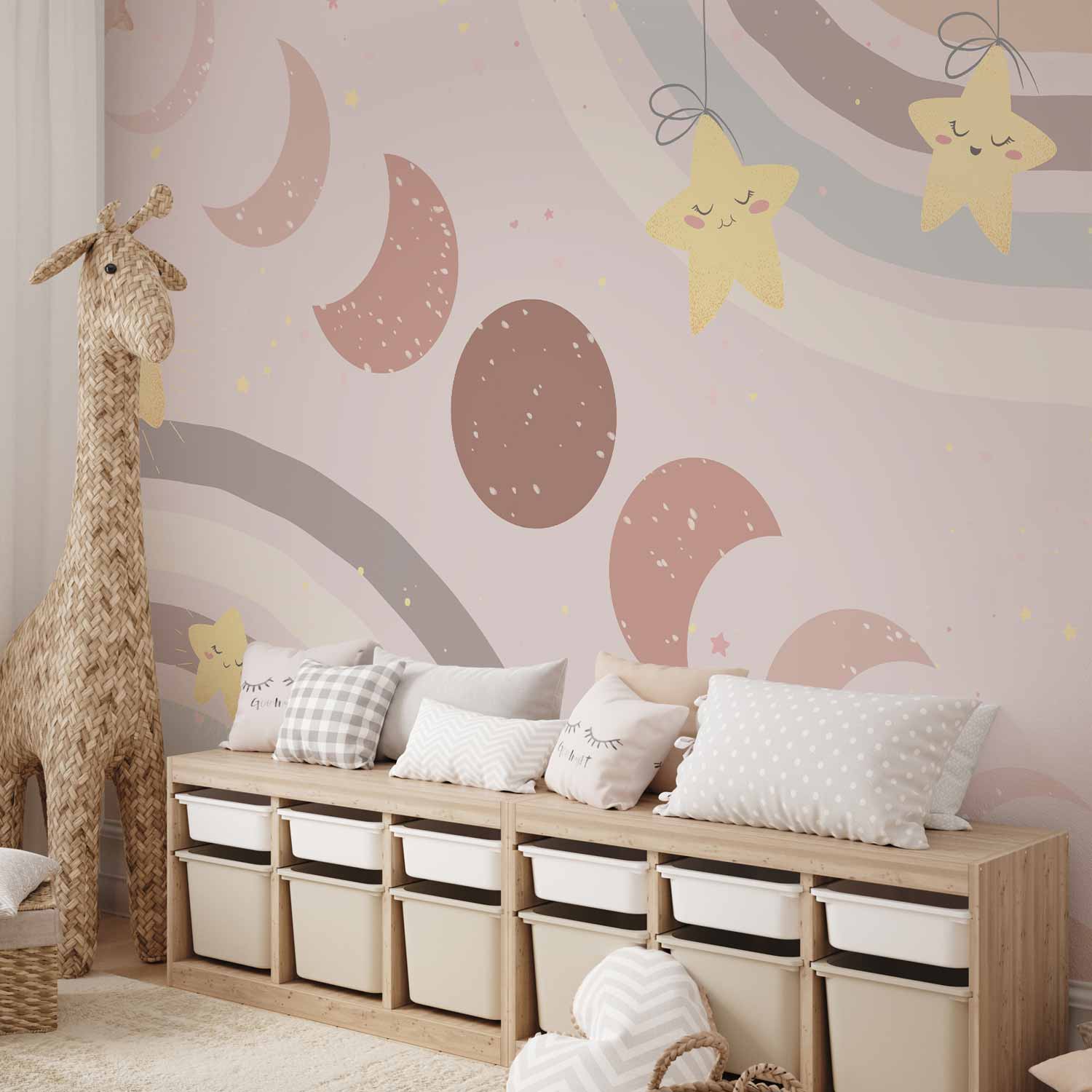 Moon Phases Stars and Rainbows Wall Mural