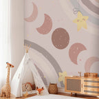 Moon Phases Stars and Rainbows Wall Mural