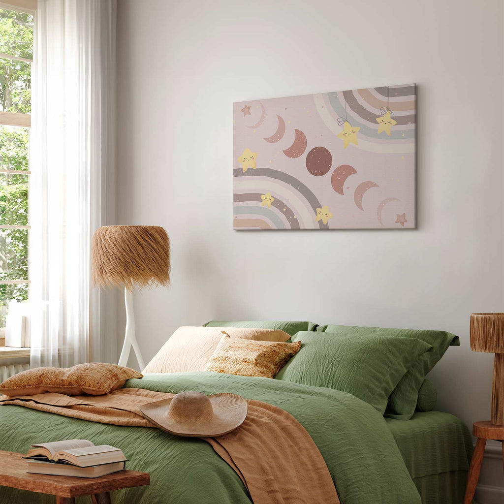 Rainbow and Moon Phases Kids Canvas Print