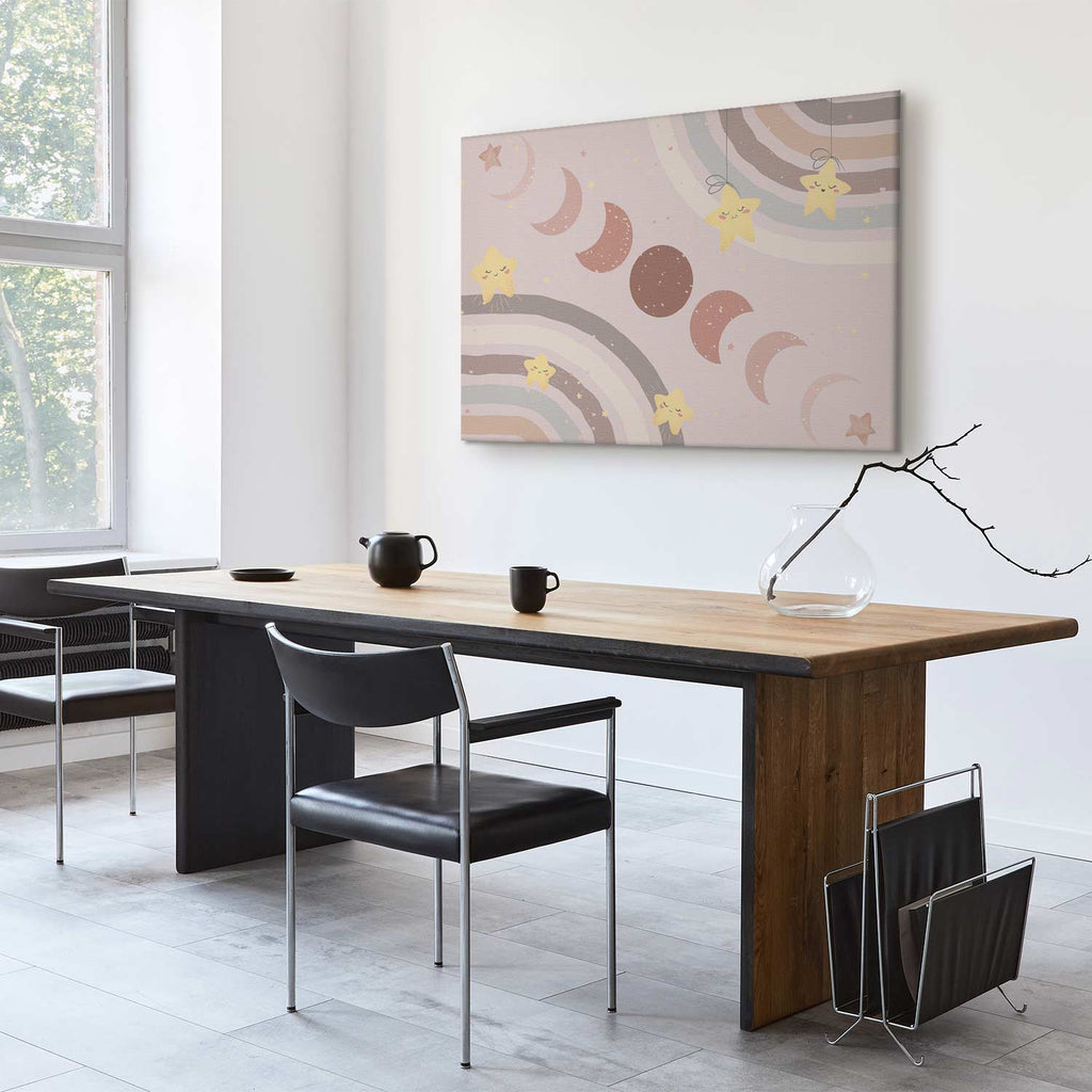 Rainbow and Moon Phases Kids Canvas Print