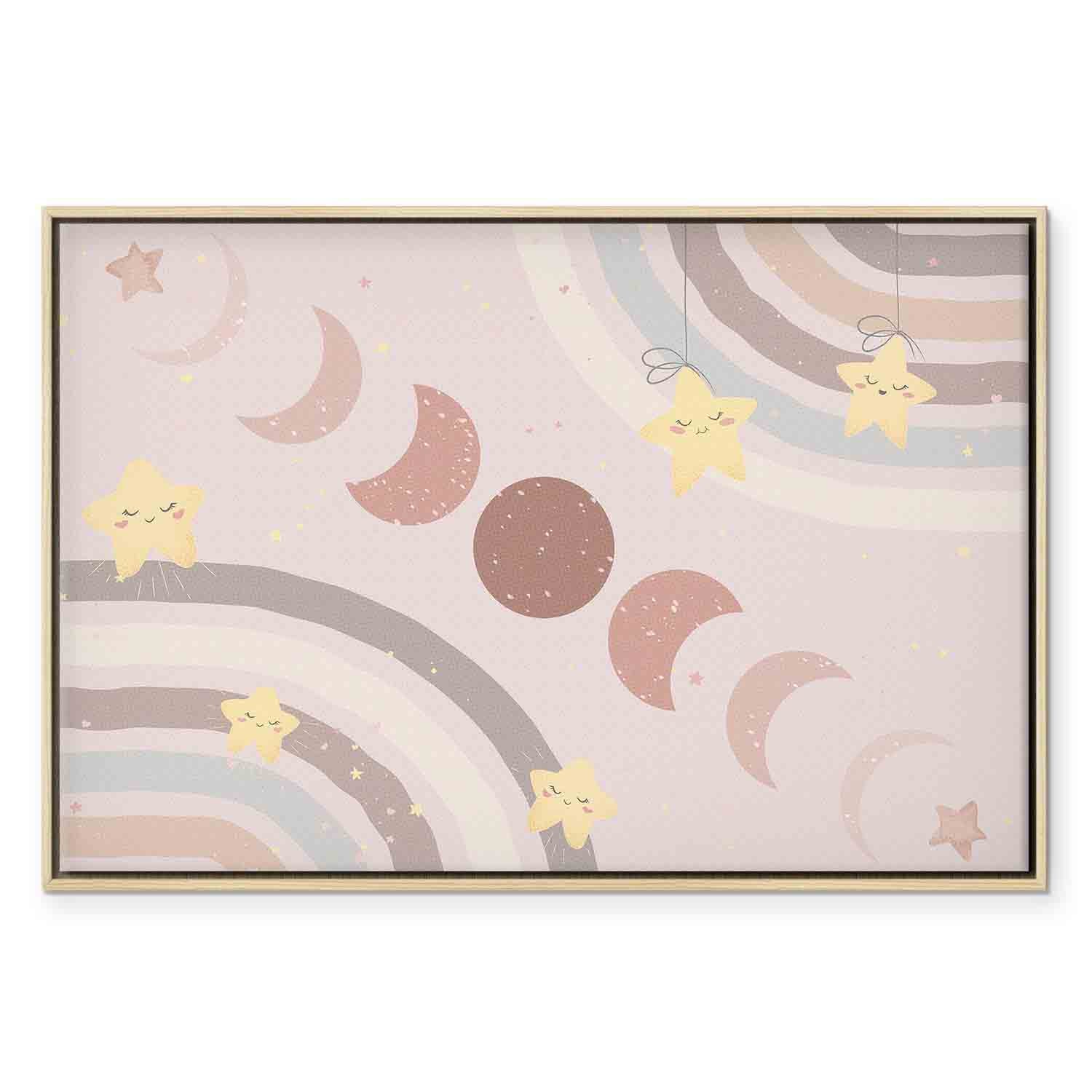 Rainbow and Moon Phases Kids Canvas Print