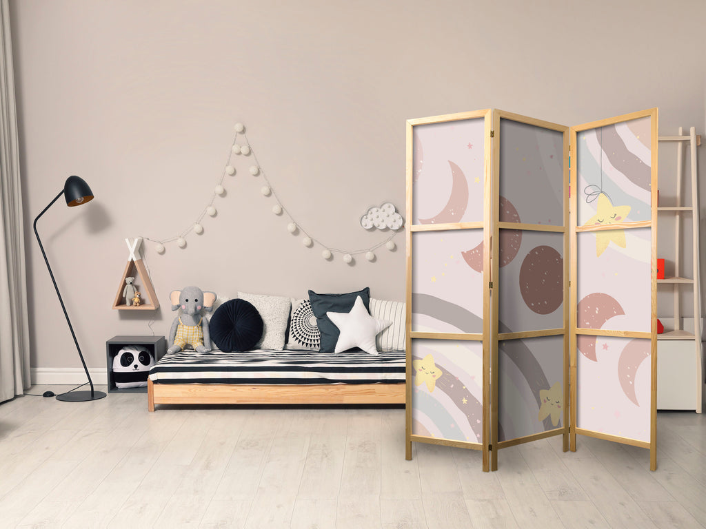 Japanese Room Divider - Joyful Sky with Stars and Rainbow