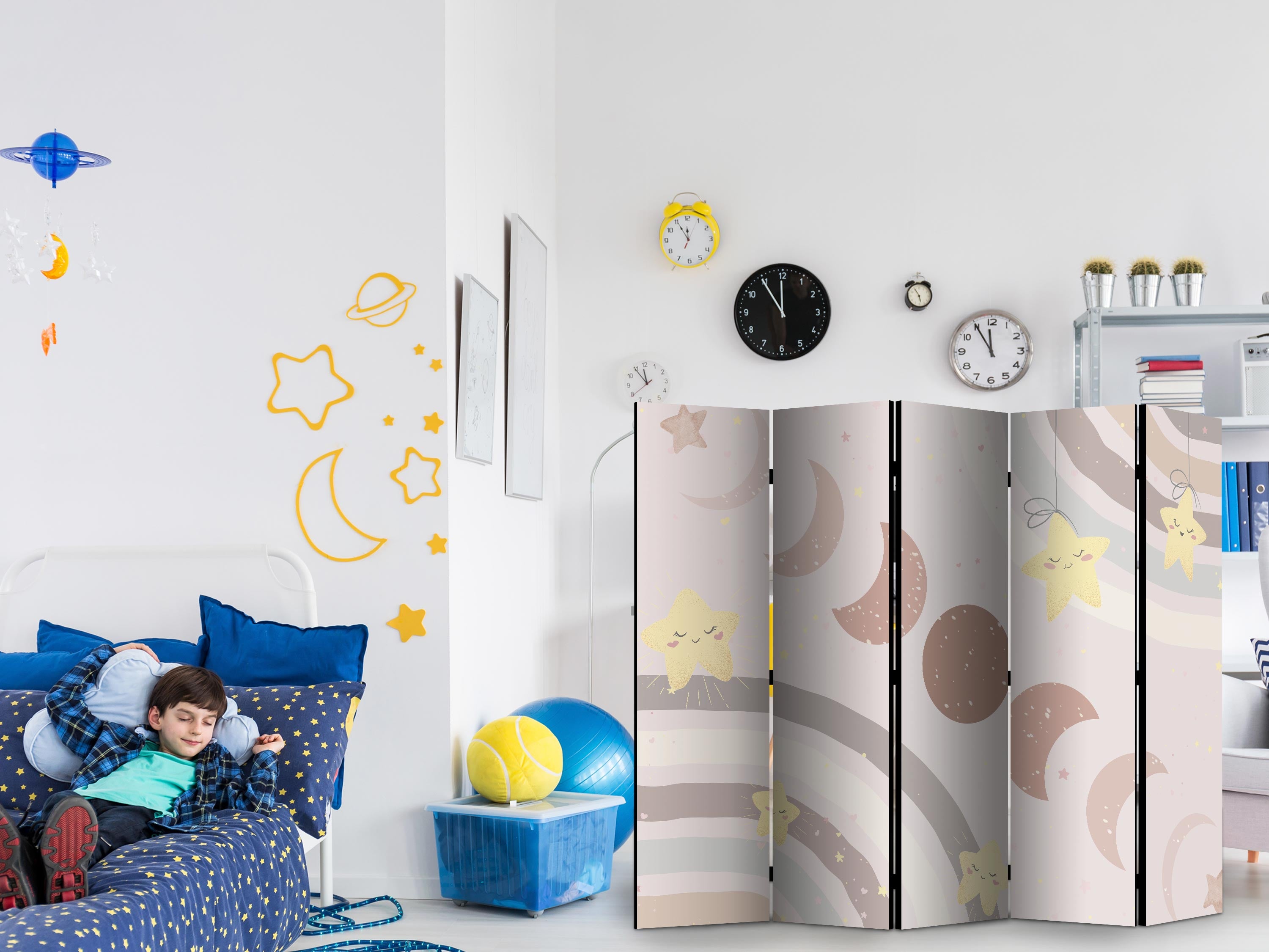 Room Divider 5-Panel for Children - Joyful Sky