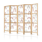 Japanese Room Divider with Rainbow Clouds in Muted Blues