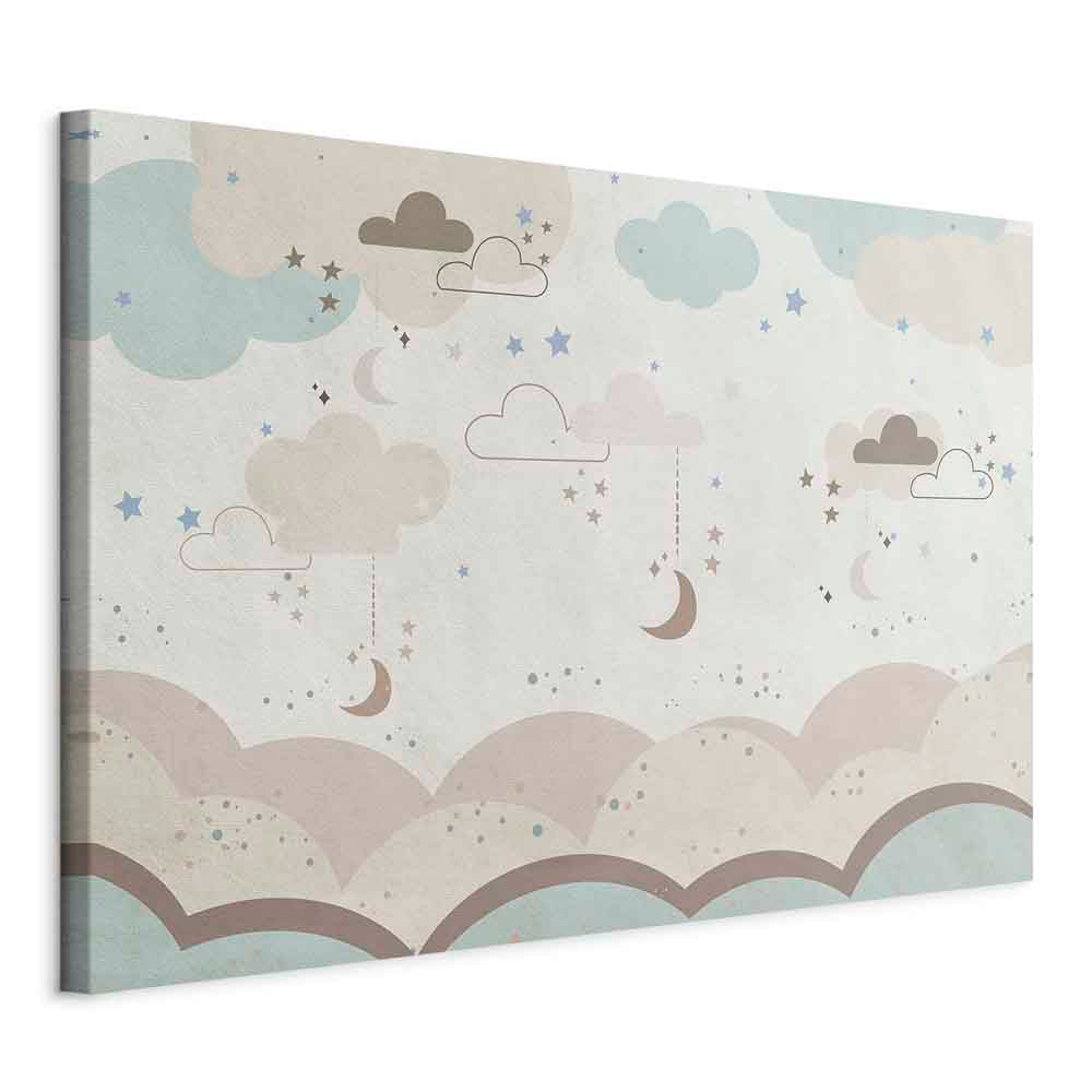 Canvas Print - Cloudy Night Sky with Moons in Brown and Beige