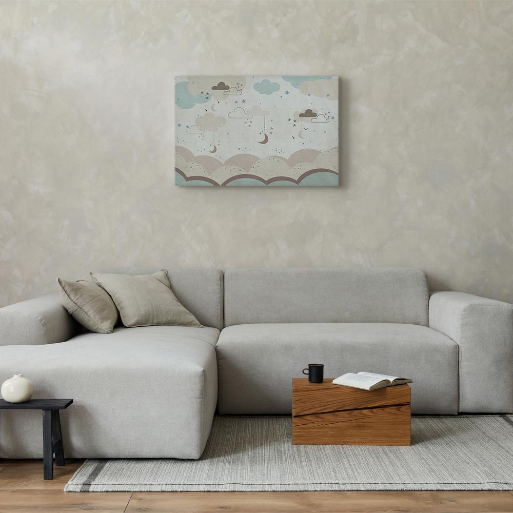 Canvas Print - Cloudy Night Sky with Moons in Brown and Beige