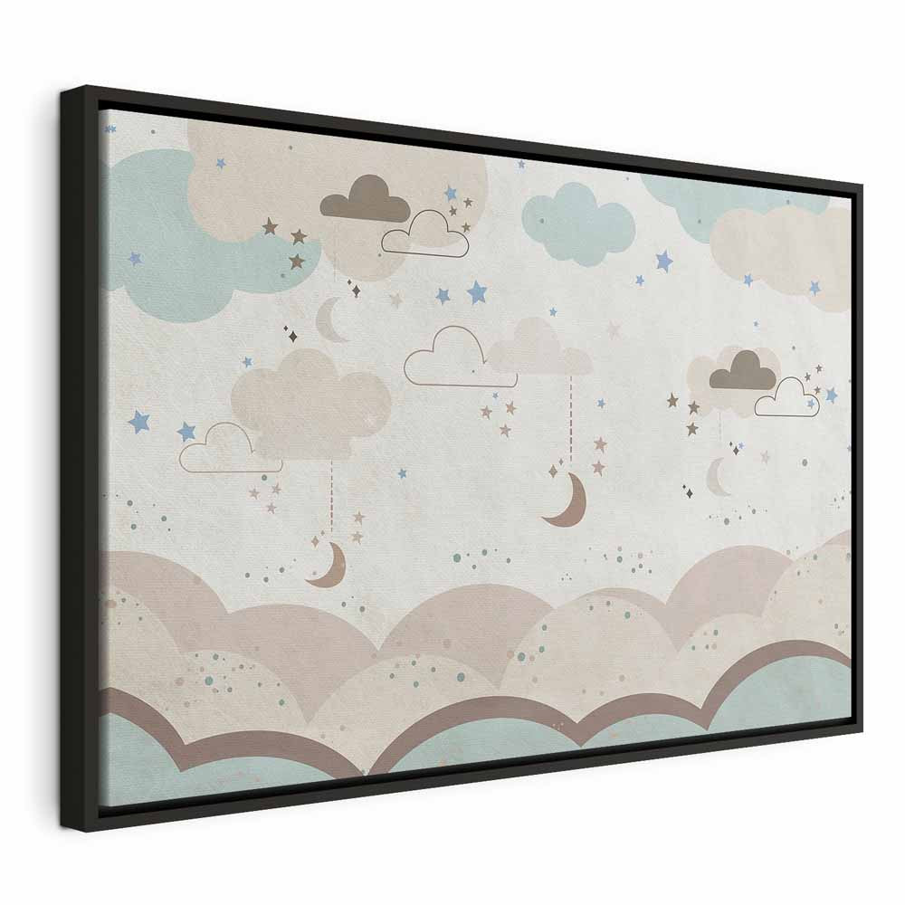 Canvas Print - Cloudy Night Sky with Moons in Brown and Beige
