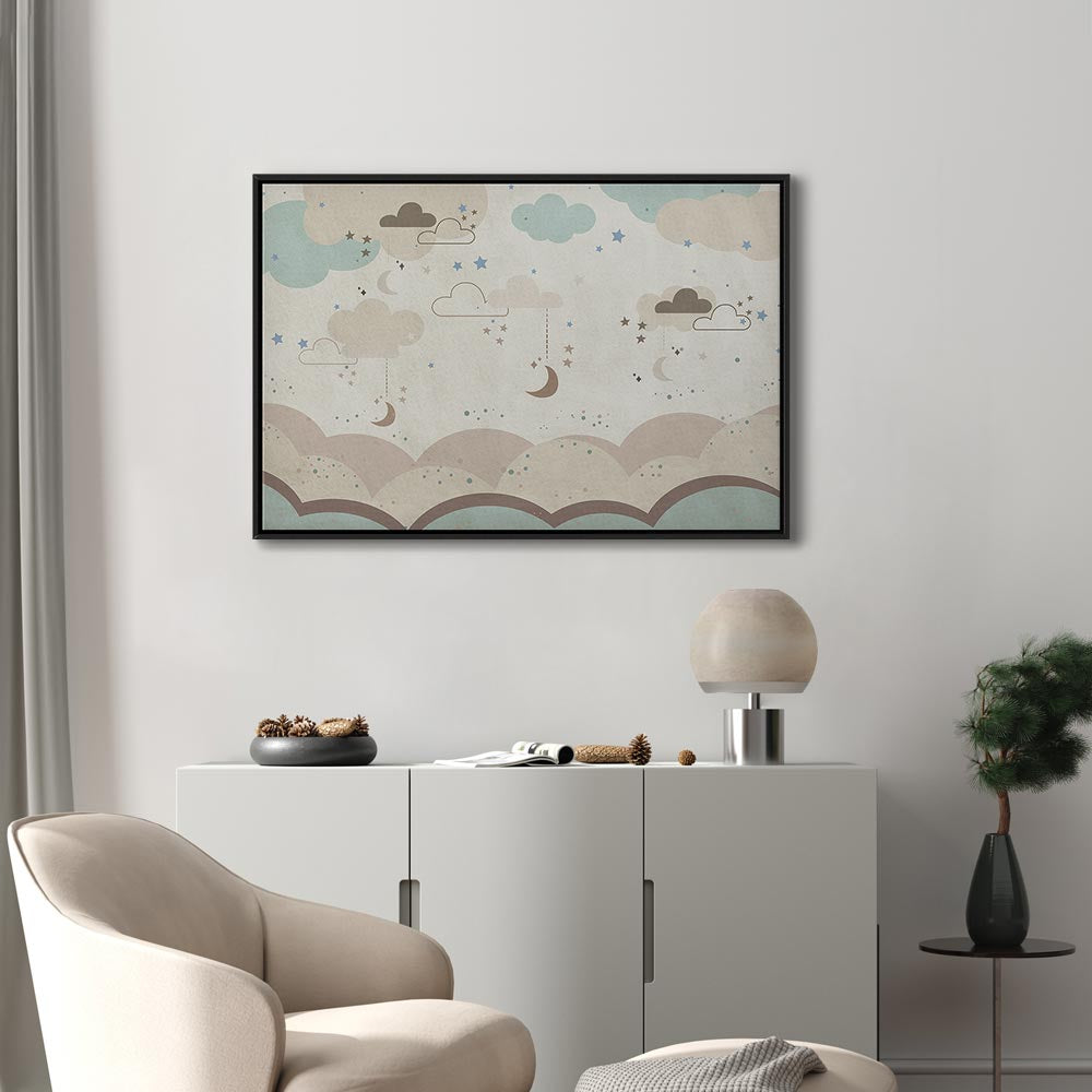 Canvas Print - Cloudy Night Sky with Moons in Brown and Beige