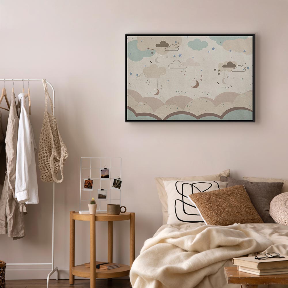 Leinwanddruck – Bewölkter Nachthimmel mit Monden in Braun und Beige