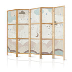 Japanese Room Divider - Cloudy Night Sky with Moons and Stars