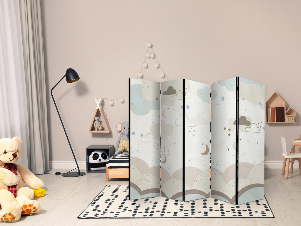 Room Divider - Cloudy Night Sky, 5-Panel, For Children