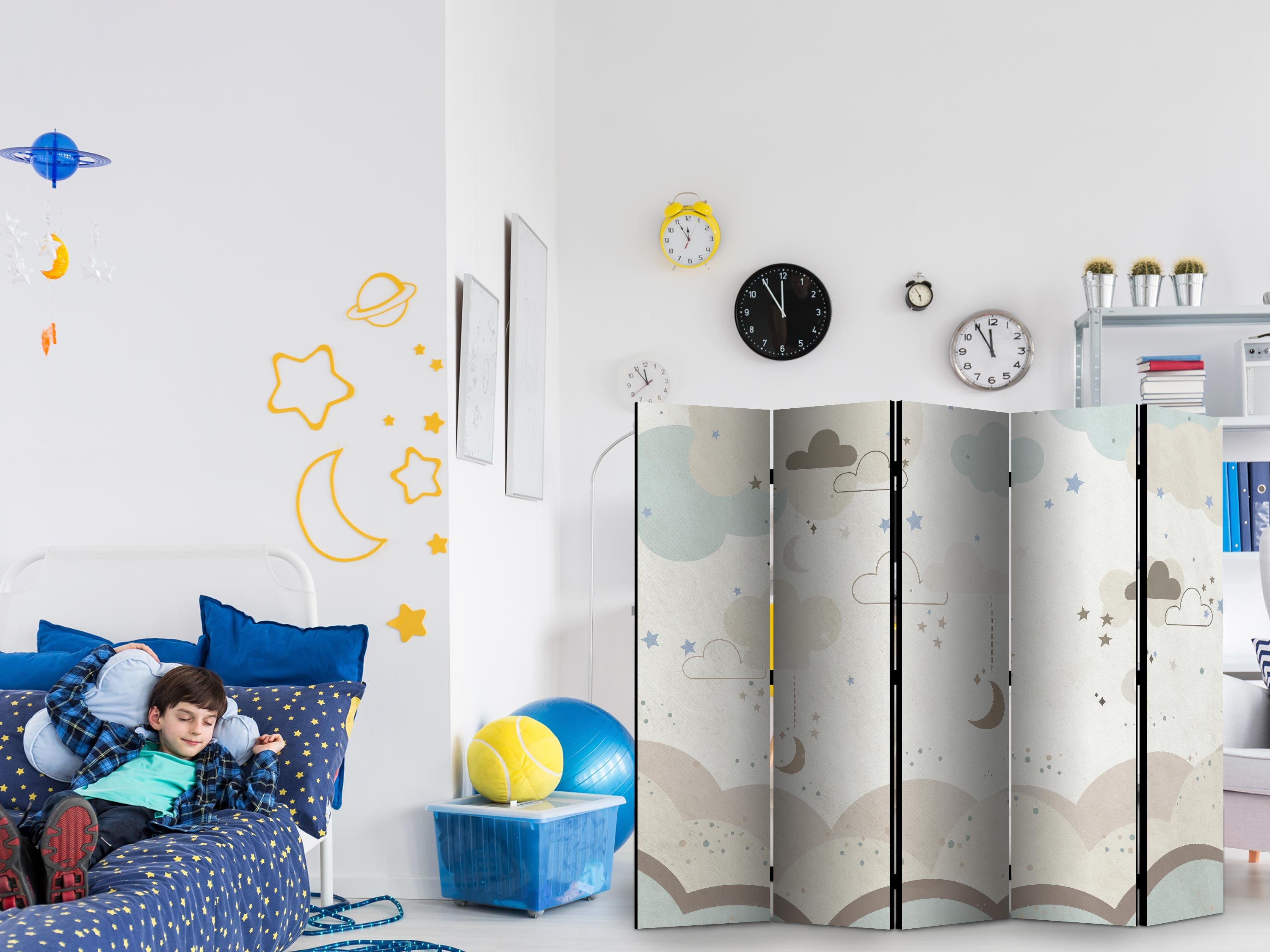 Room Divider - Cloudy Night Sky, 5-Panel, For Children
