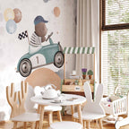 Teddy Bear Racing Car Kids Wall Mural